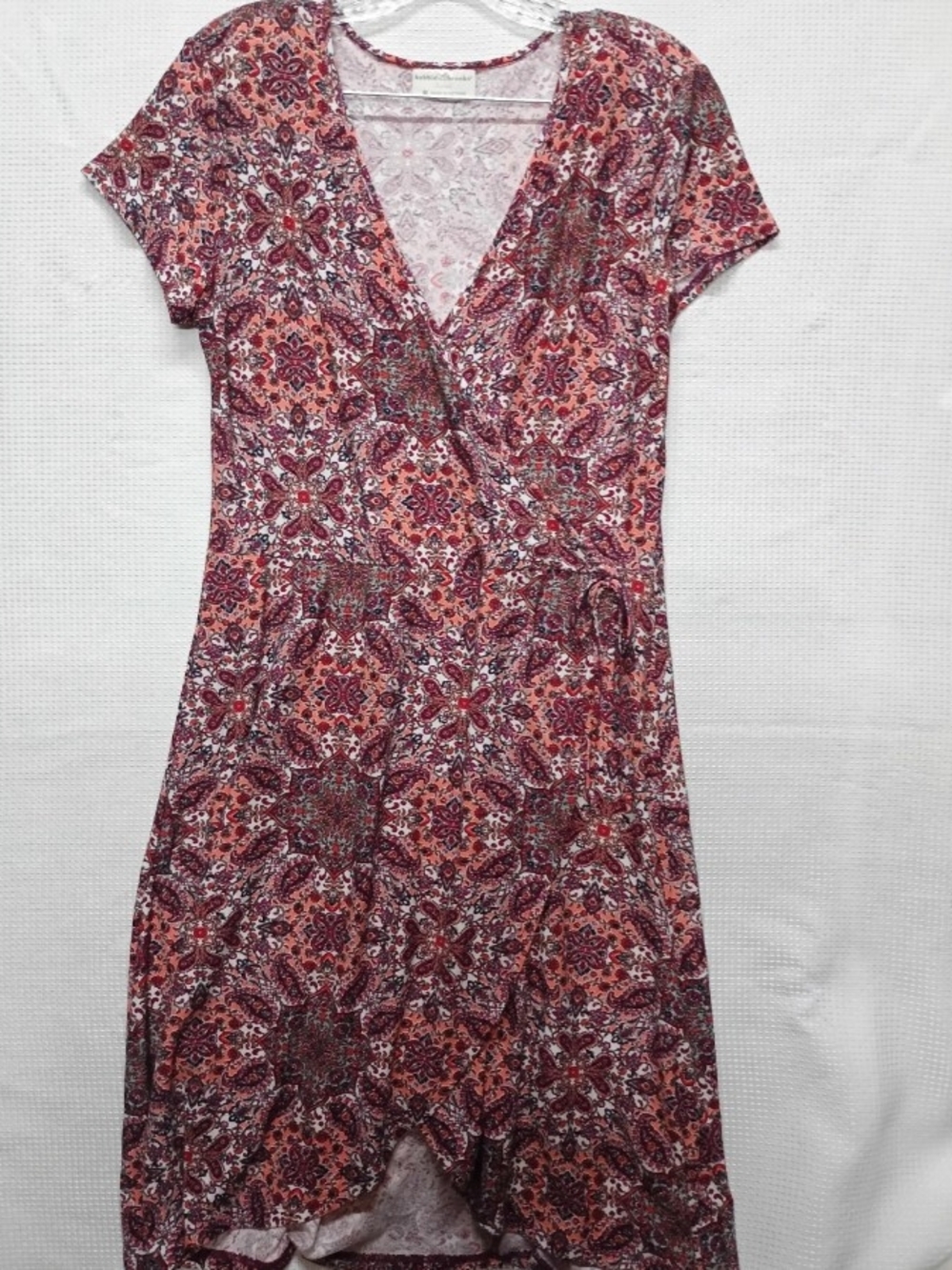 Vintage Bobbie Brooks Pink Red Floral Wrap Midi Dress - Picture 2 of 4